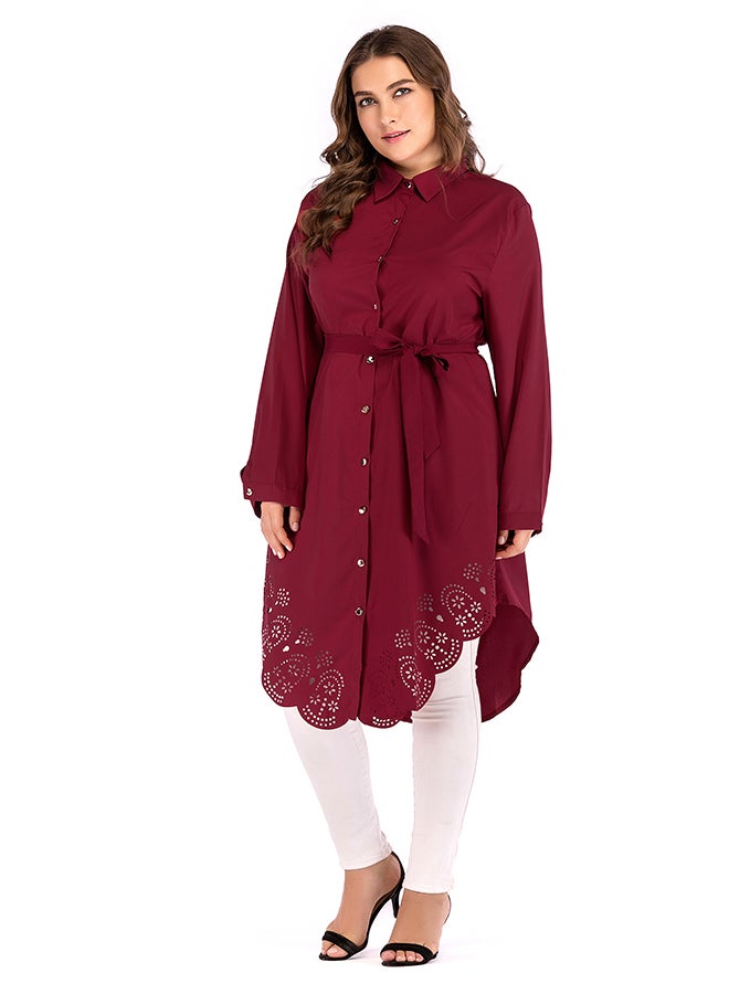 Button Closure Tunic Top Red