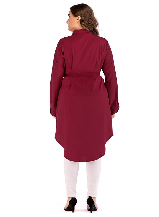 Button Closure Tunic Top Red