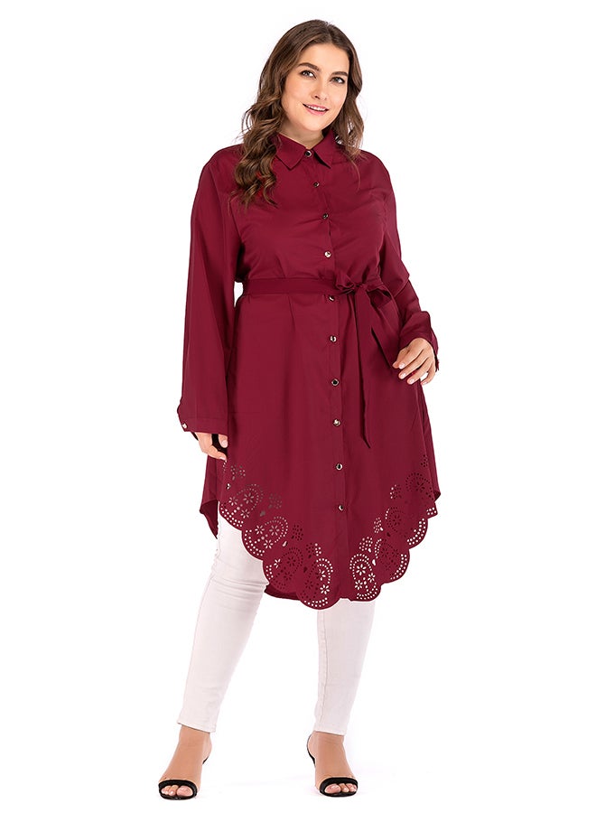 Button Closure Tunic Top Red