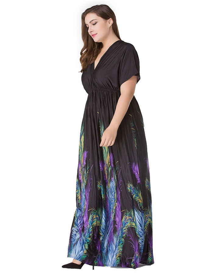 MONICA'S FASHION - Printed Design Maxi Dress Black - Image 1