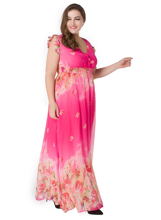 MONICA'S FASHION - Floral Printed Maxi Dress Pink - Image 1
