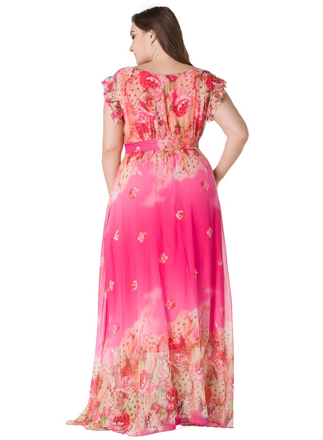 MONICA'S FASHION - Floral Printed Maxi Dress Pink - Image 1
