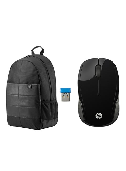 Classic Backpack For 15.6-Inch Laptop With Wireless Mouse 200 Black