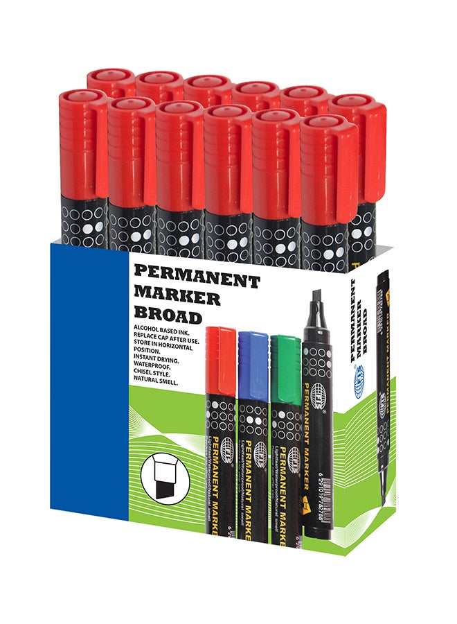 إف اي أس  طقم أقلام تحديد دائمة مكون من 12 قطعة أسود/أحمر - Image 1