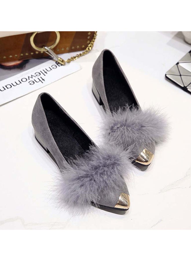 SIKAINI Fur Design Block Heel Ballerinas Grey/Gold  - Image 2