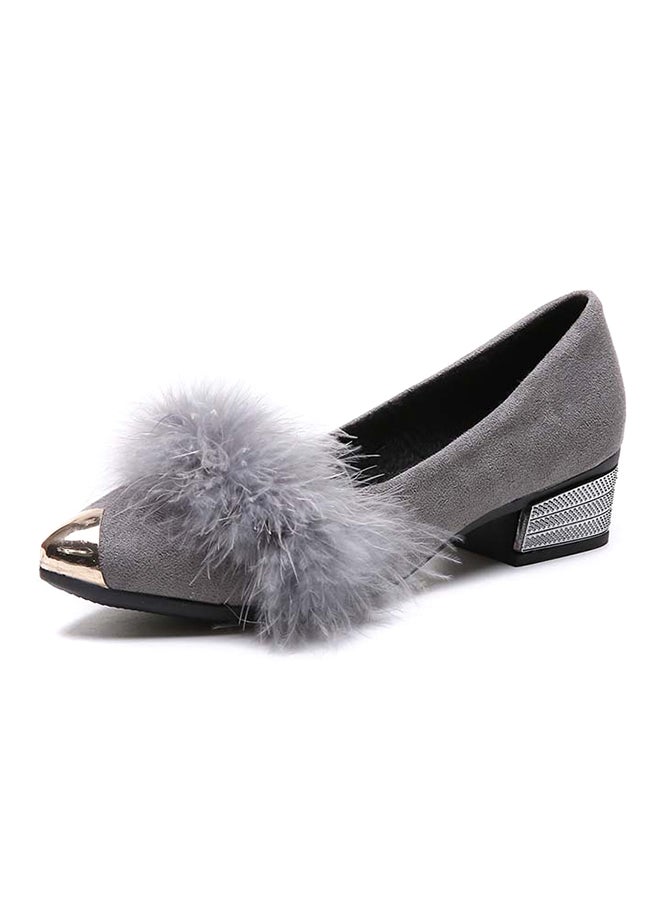 SIKAINI Fur Design Block Heel Ballerinas Grey/Gold  - Image 1