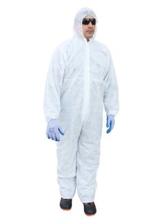 Vaultex Disposable 30 GSM Coverall Protective Suit With Elasticated Hood White Medium 