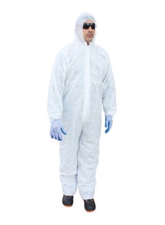 Vaultex Disposable 50 GSM Coverall Protective Suit With Elasticated Hood White Large 