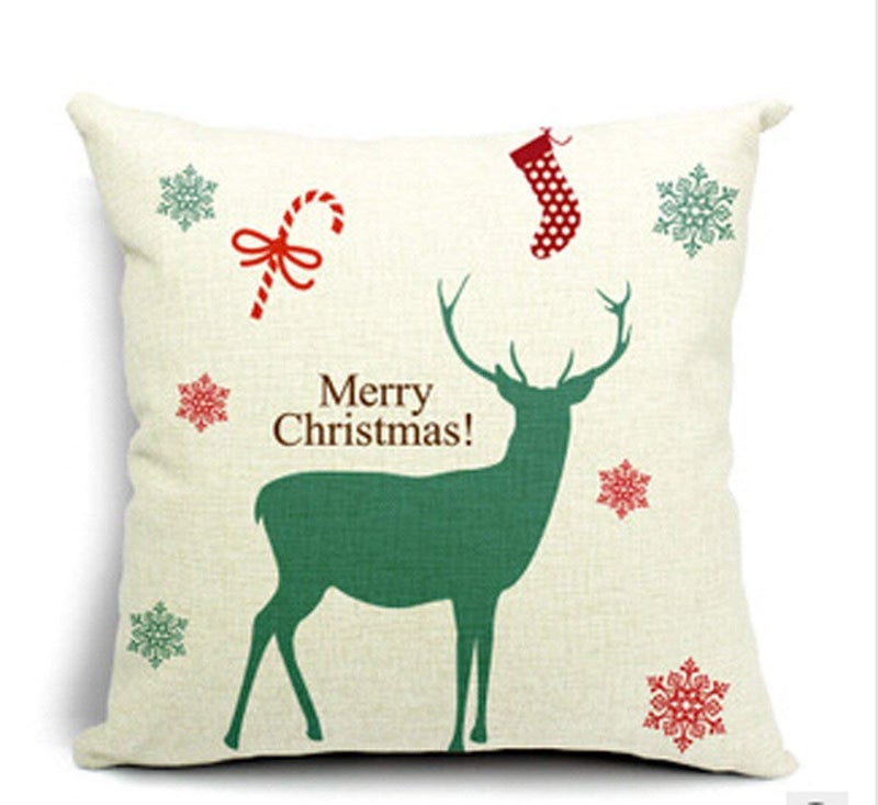 Merry Christmas Printed Pillow Cover cotton Beige 18x18inch  - Image 1
