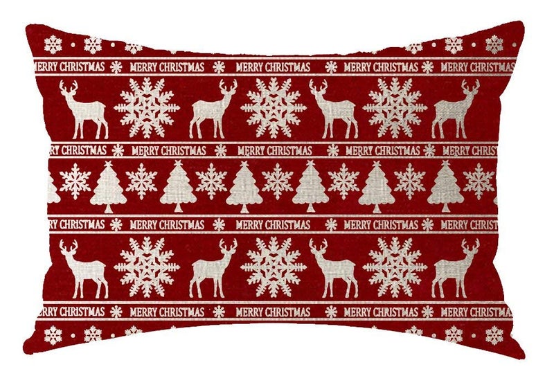 Printed Pillow Cover Cotton Red 12x20inch - Image 1