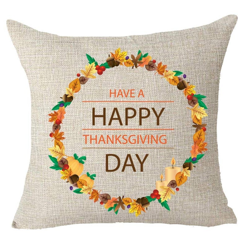 Thanksgiving Decorative Pillow Cover cotton Beige 12x20inch  - Image 1