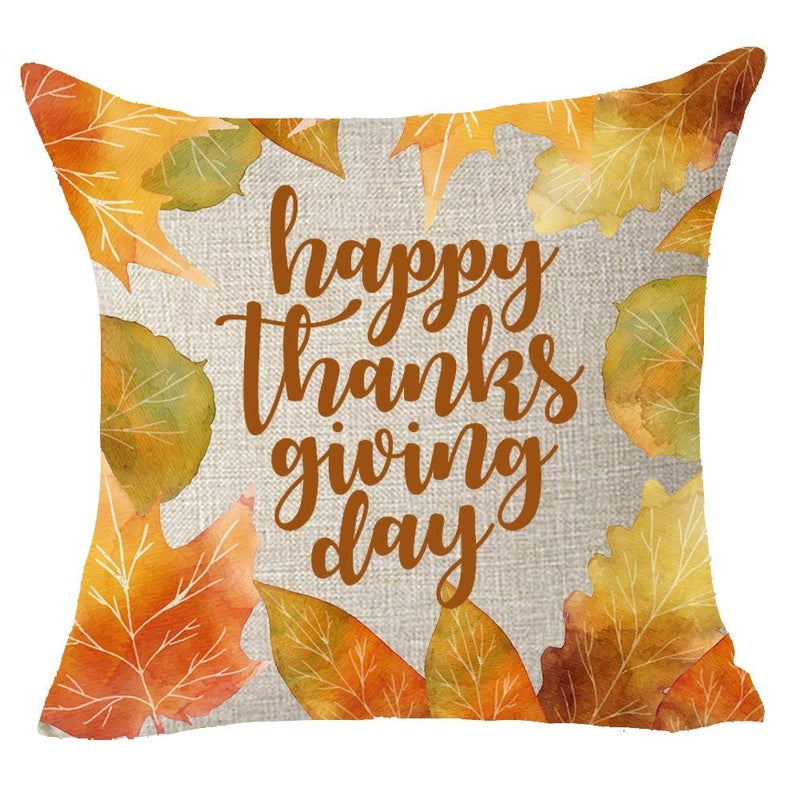 Thanksgiving Decorative Pillow Cover cotton Beige/Orange 18x18inch  - Image 1