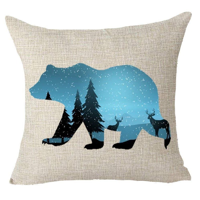 Decorative Pillow Cover cotton Beige/Blue 18x18inch  - Image 1