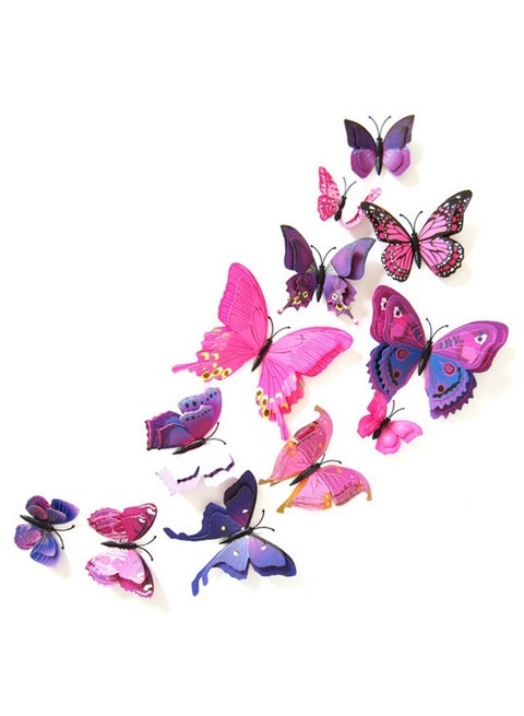 12-Piece 3D Butterfly Sticker Purple 12x4x1cm