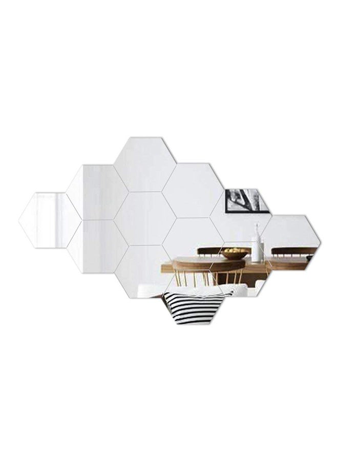 28-Piece Easy To Paste Removable And Install Hexagonal Mirror Wall Sticker Silver 12.1x10.5cm - v1539603349/N12479287A_1