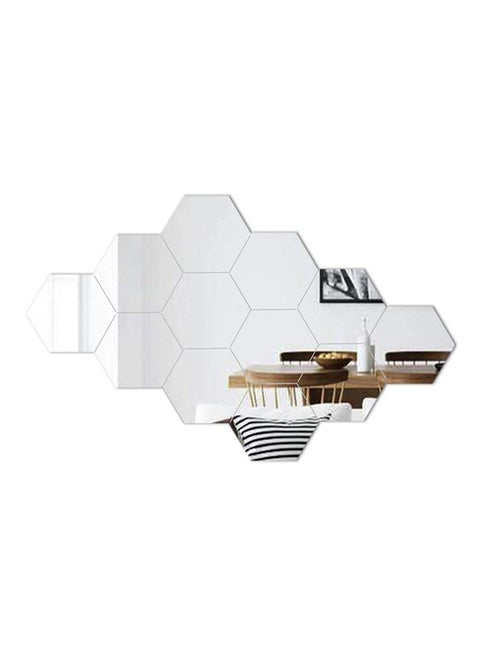 28-Piece Easy To Paste Removable And Install Hexagonal Mirror Wall Sticker Silver 12.1x10.5cm