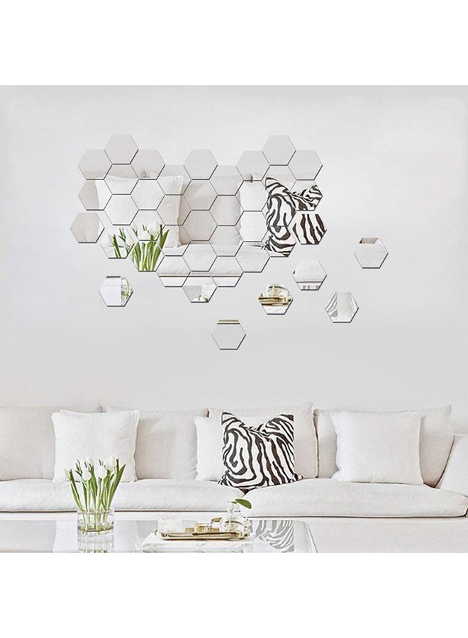 28-Piece Easy To Paste Removable And Install Hexagonal Mirror Wall Sticker Silver 12.1x10.5cm - v1539603349/N12479287A_4