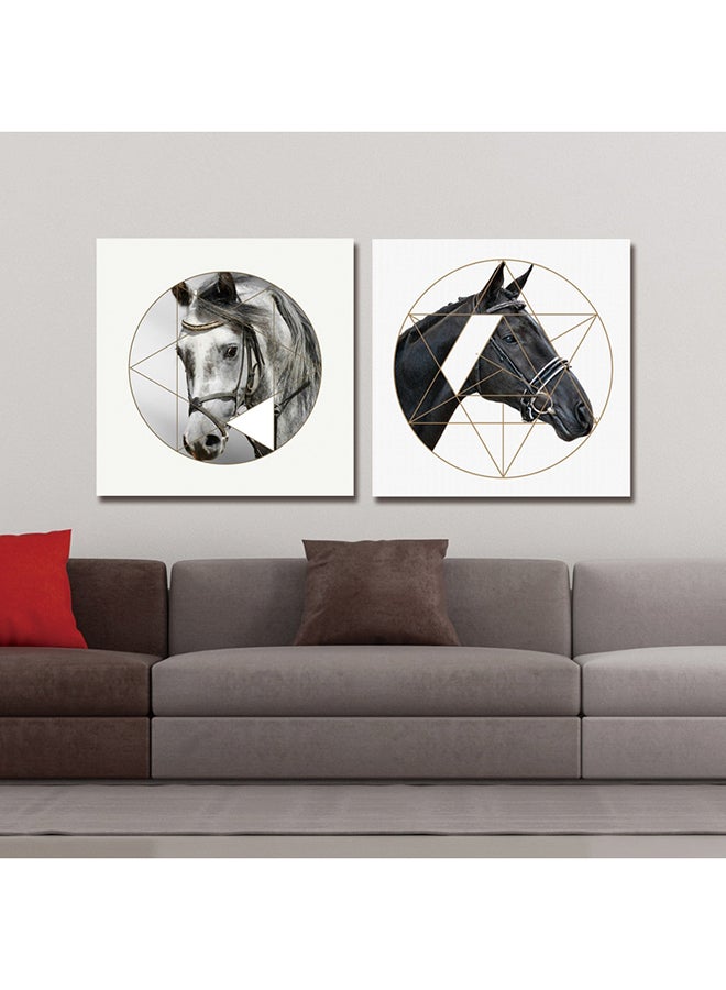 UNIVERSAL 2-Piece Horse Heads Print Canvas Wall Painting DYC 10062 Multicolour 30.00 x 30.00 x 4.00cm - Image 2