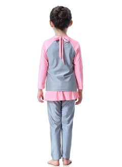 Generic Fast Dry Round Neck Swimsuit Grey/Pink  - Image 2