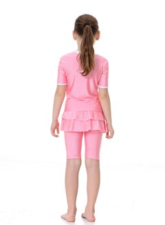 Generic 2-Piece Short Sleeves Split Swimsuit Pink/Grey  - Image 2