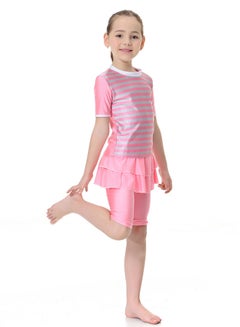 Generic 2-Piece Short Sleeves Split Swimsuit Pink/Grey  - Image 3