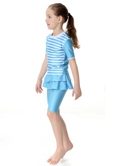 Generic 2-Piece Short Sleeves Split Swimsuit Sky Blue/White  - Image 3