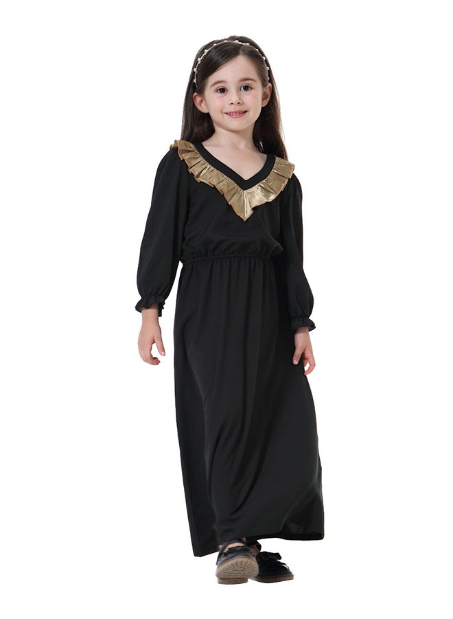 عباية طويلة بأكمام منتفخة أسود/ذهبي  - Image 1