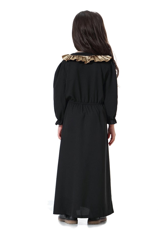 عباية طويلة بأكمام منتفخة أسود/ذهبي  - Image 2