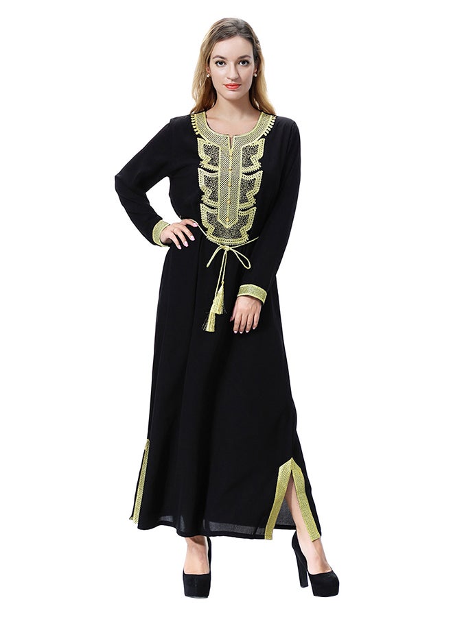 Long Sleeves Robe Maxi Dress Black/Gold - Image 1