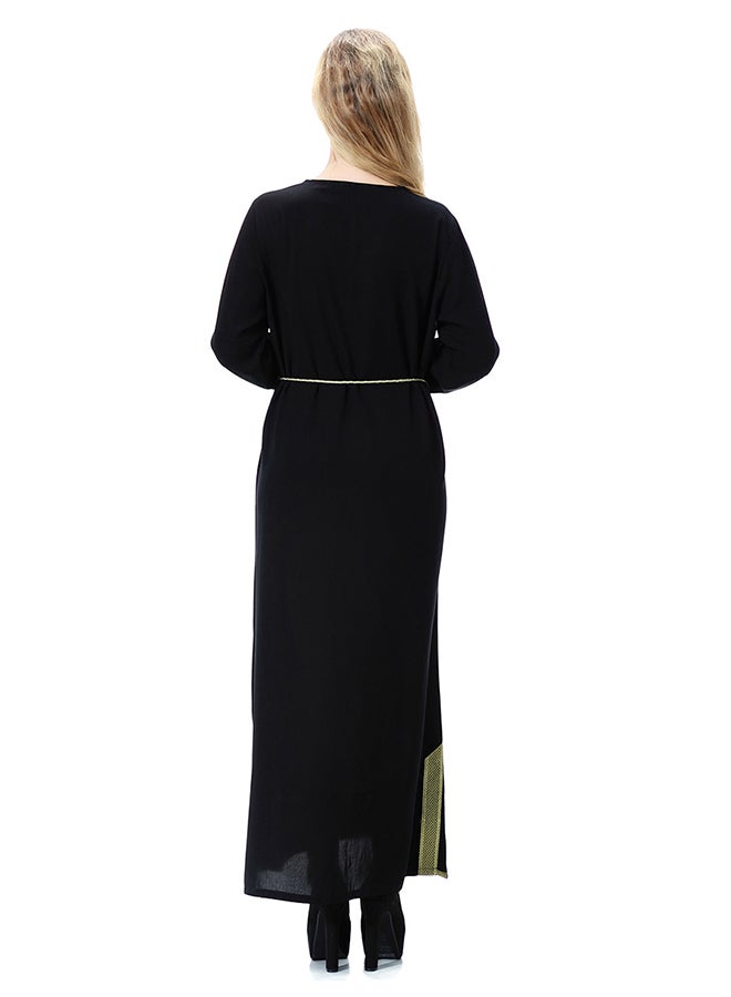 Long Sleeves Robe Maxi Dress Black/Gold - Image 2