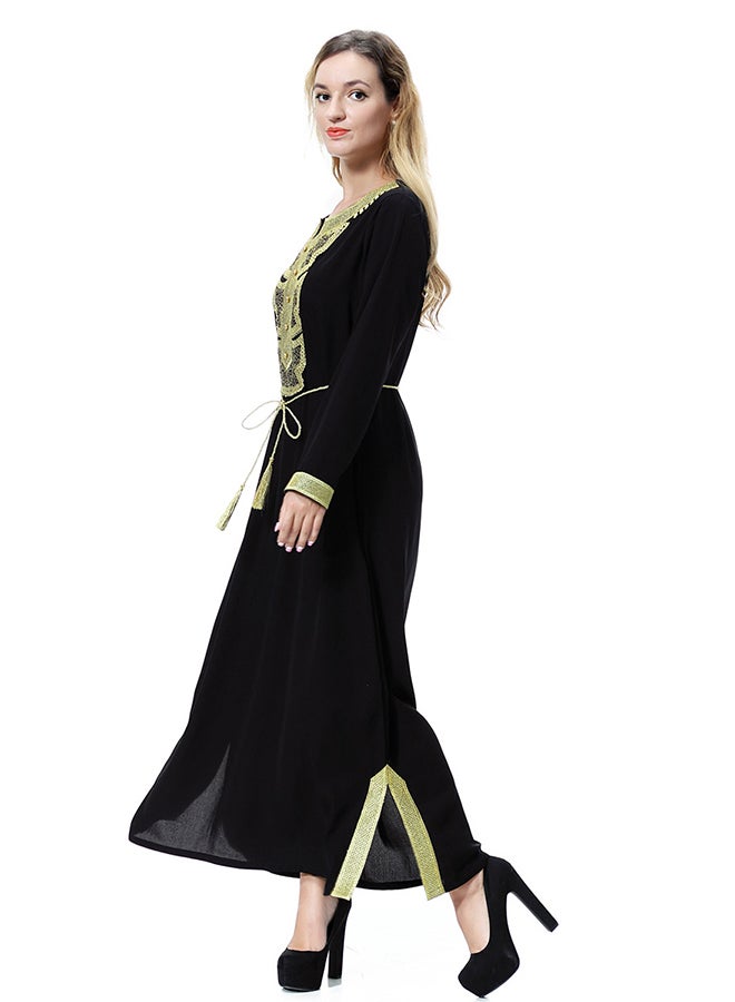 Long Sleeves Robe Maxi Dress Black/Gold - Image 3