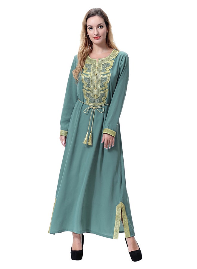 فستان طويل بأكمام طويلة بتصميم روب رمادي/ذهبي - Image 1
