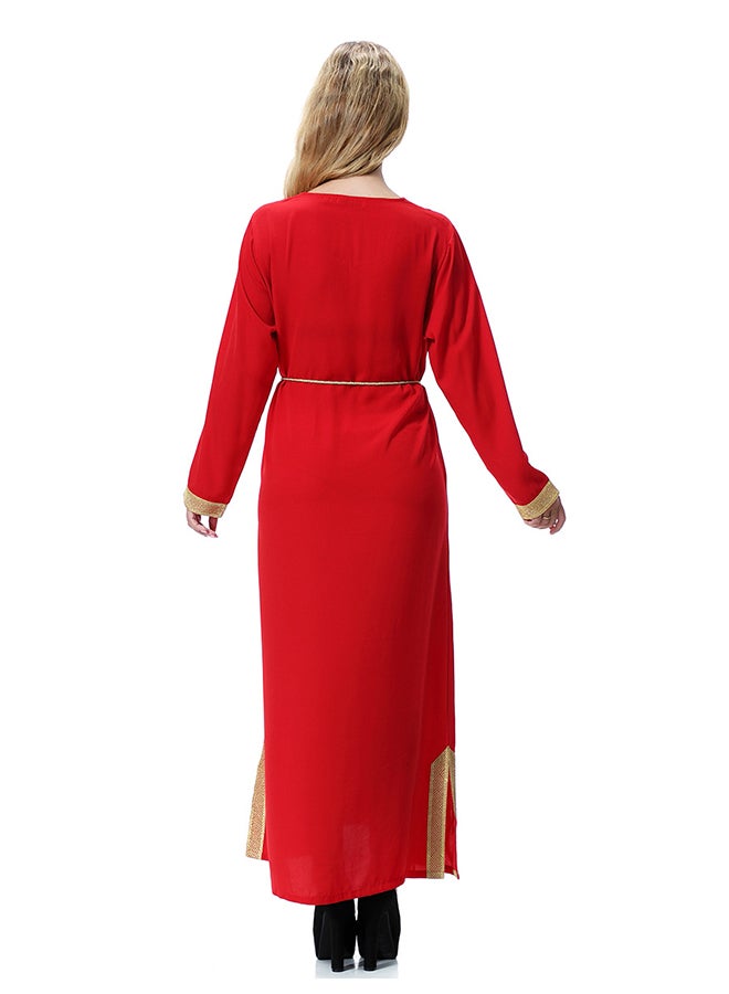Long Sleeves Robe Maxi Dress Red/Gold - Image 2