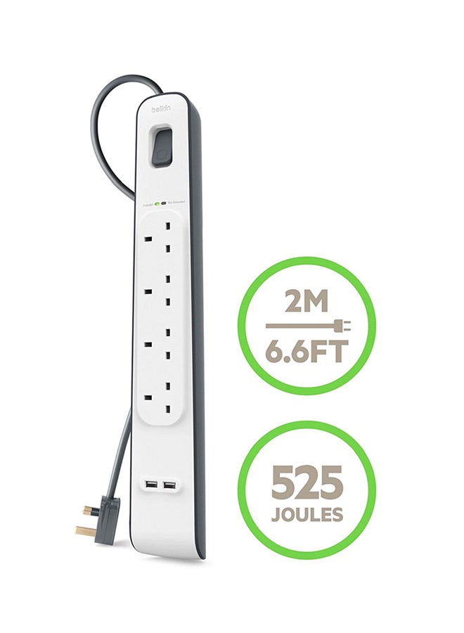 بيلكين مشترك بعدد 4 مخارج واقٍ من اندفاع التيار الكهربي وبمنفذ USB أبيض/ أسود  - Image 3
