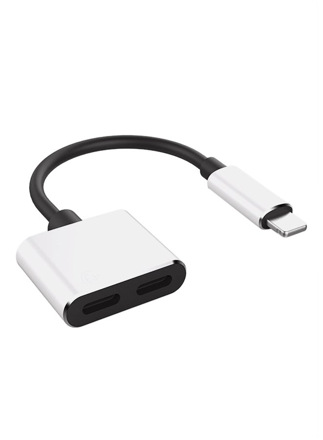 Generic - 2-In-1 Female Audio Jack/Charging To Male Lightning Adapter Silver/Black - Image 1