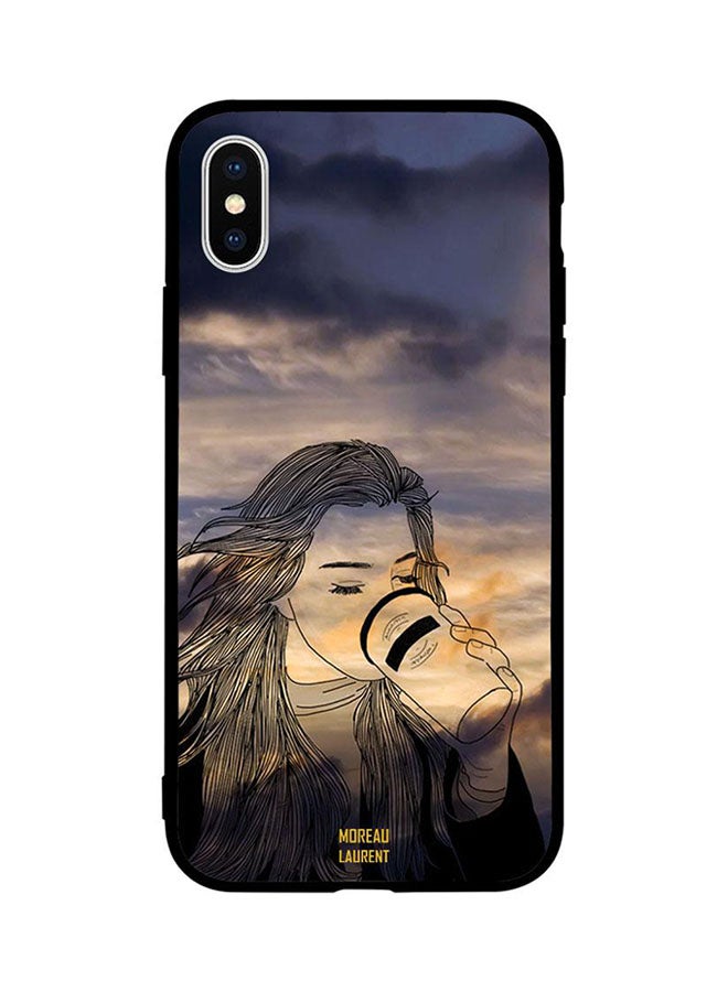 Moreau Laurent Protective Case Cover For Apple iPhone XS Max Doodle Girl Drinking Coffee 