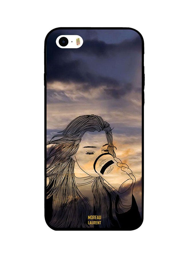 Moreau Laurent Protective Case Cover For Apple iPhone 5S Doodle Girl Drinking Coffee