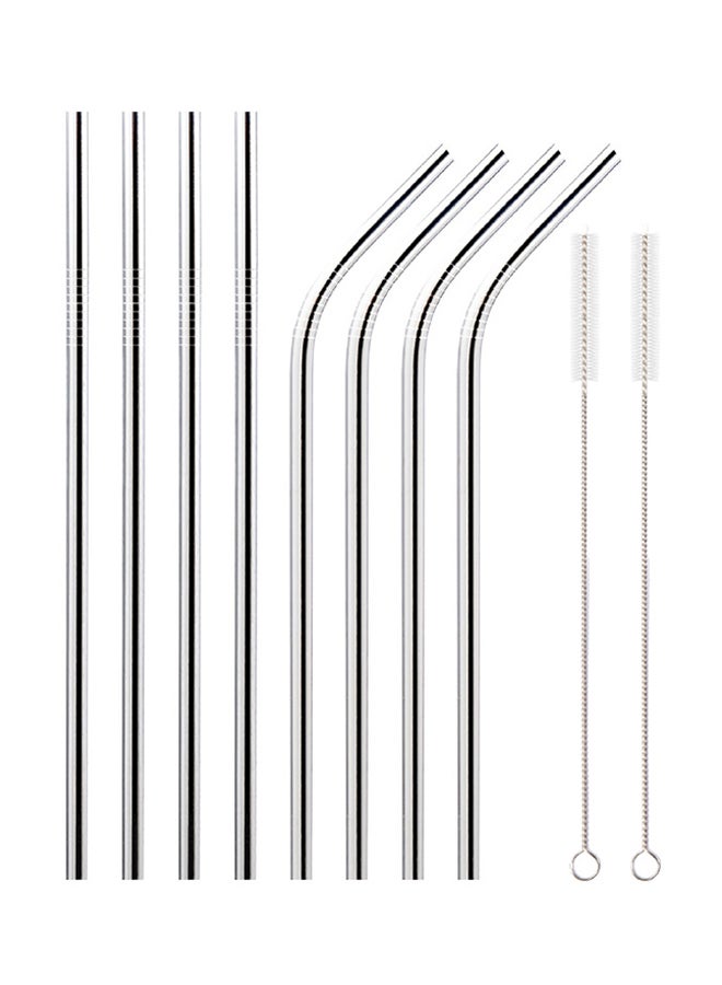 10-Piece Stainless Steel Drinking Straw Set Silver 26.7x0.6centimeter - v1539782698/N18675436A_1