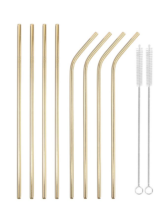 TD HOME 10-Piece Stainless Steel Drinking Straw Set Light Gold 26.7x0.6cm - Image 1