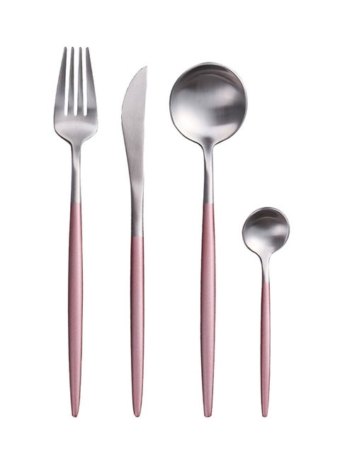 4-Piece Stainless Steel Cutlery Set Pink / Silver 16.5x26x3.5cm