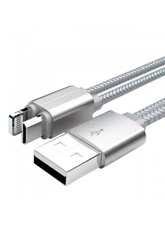 LDNIO 2-In-1 Data Sync Charging Cable Silver - Image 2
