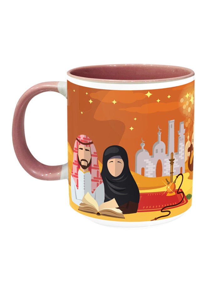 إمبريس قدح قهوة مطبوع عليه صورة من الثقافة العربية وردي/برتقالي/أسود