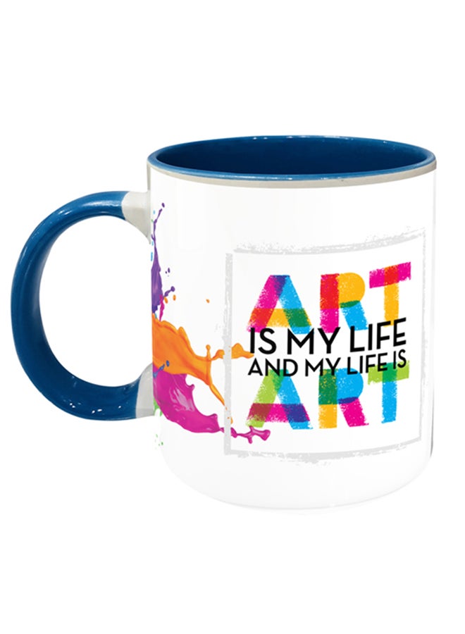 إمبريس مج قهوة مطبوع بعبارة "Art Is My Life" أزرق/ أبيض/ وردي