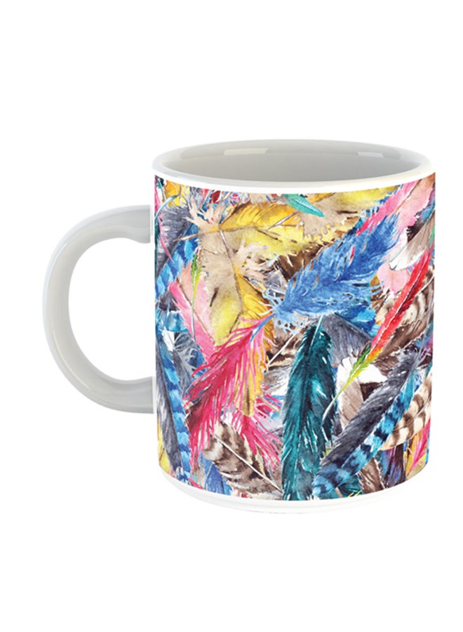 Impress - Colourful Feathers Printed Coffee Mug White/Pink/Blue - Image 1