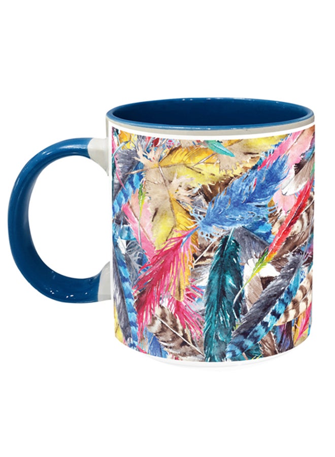 إمبريس مج قهوة مزين بنقش ريش ملون أزرق/وردي/أصفر