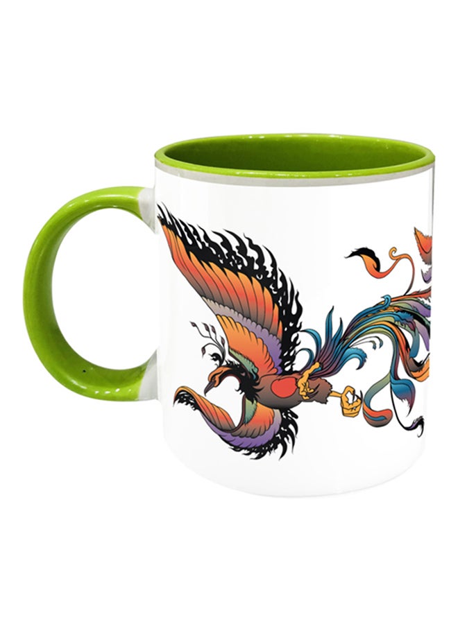 إمبريس مج قهوة مزين برسمة طائر الفينكس أبيض / برتقالي / أخضر
