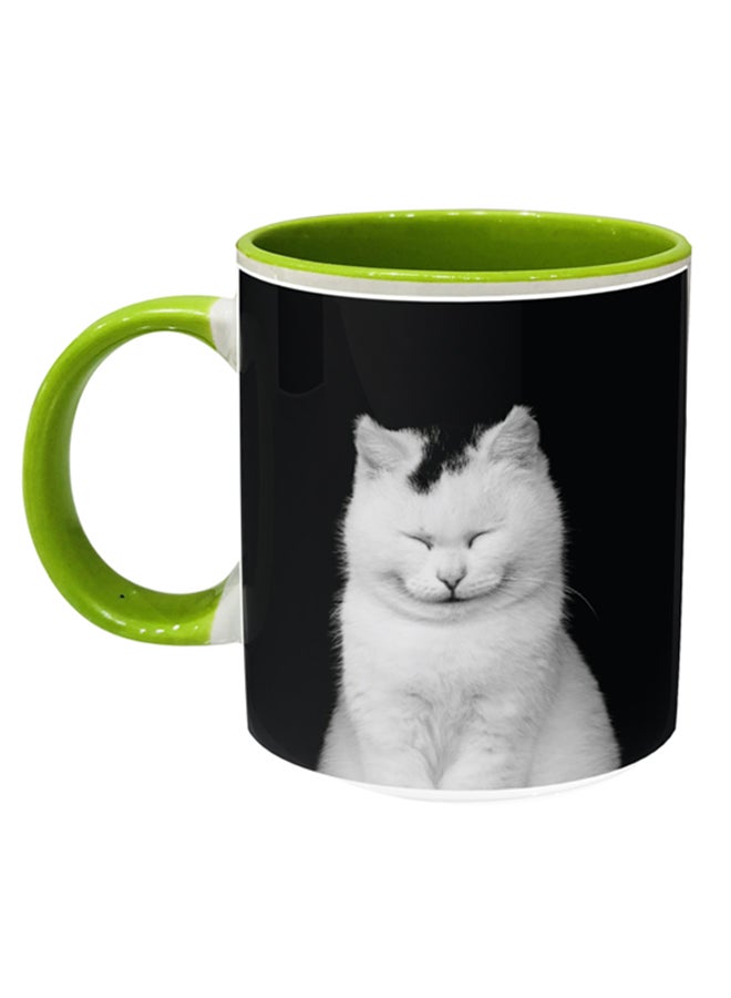 إمبريس مج قهوة مطبوع عليه قطة لطيفة أسود/ أبيض/ أخضر فاتح