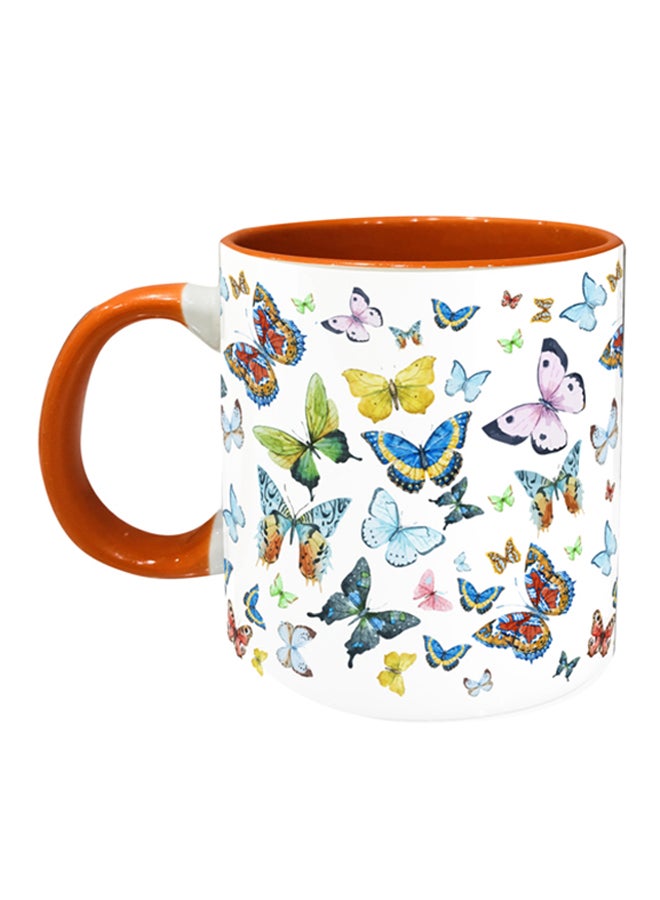 إمبريس مج قهوة مطبوع عليه فراشات برتقالي/ أبيض/ أزرق