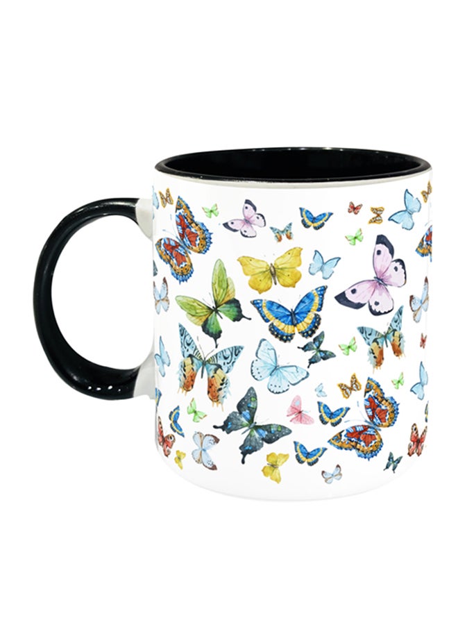 إمبريس مج قهوة مطبوع عليه فراشات أسود/ أبيض/ أزرق