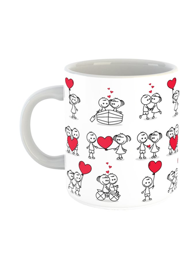 Impress Cute Couple Doodle With Hearts Printed Coffee Mug White/Red/Black